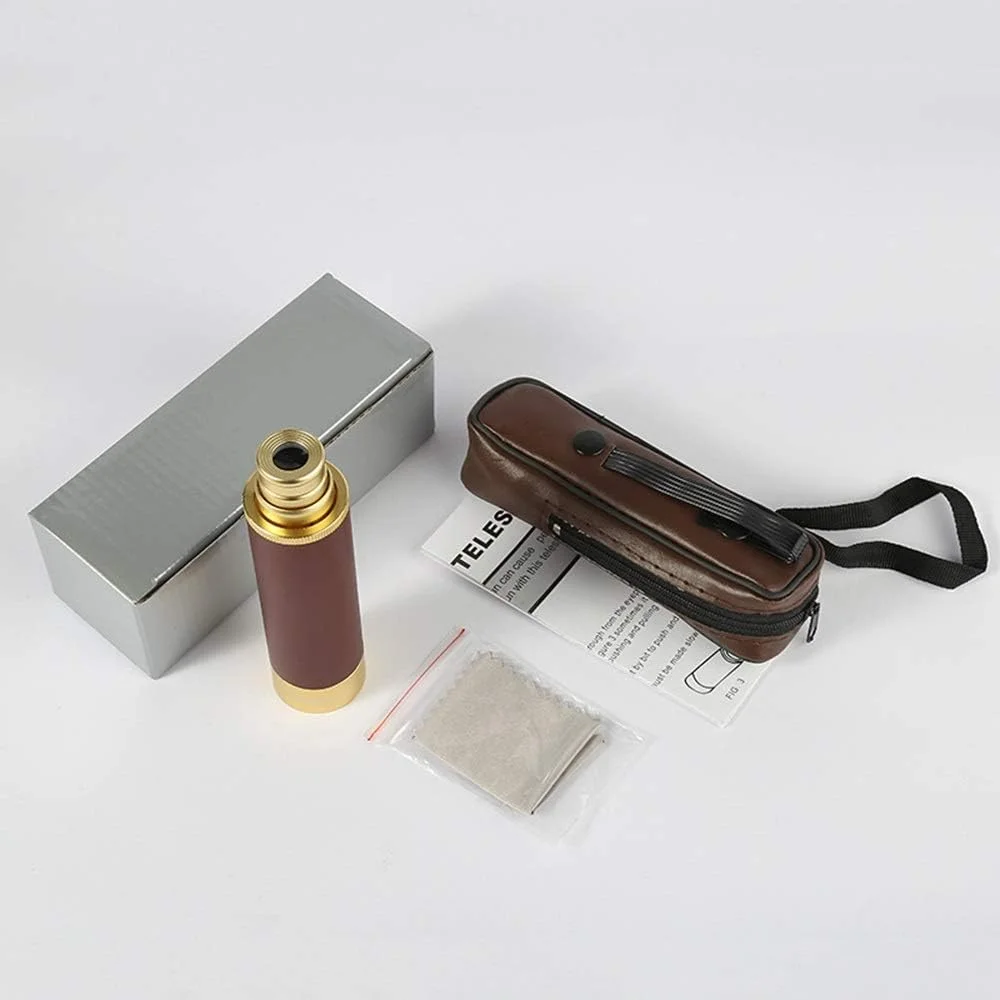 تلسکوپ دزدان دریایی 25X30 تک استوانه ای تلسکوپی جیبی با وضوح بالا به همراه کیف چرمی، هدیه تلسکوپ منشوری ROOF، ابعاد 36X36X335 میلی متر