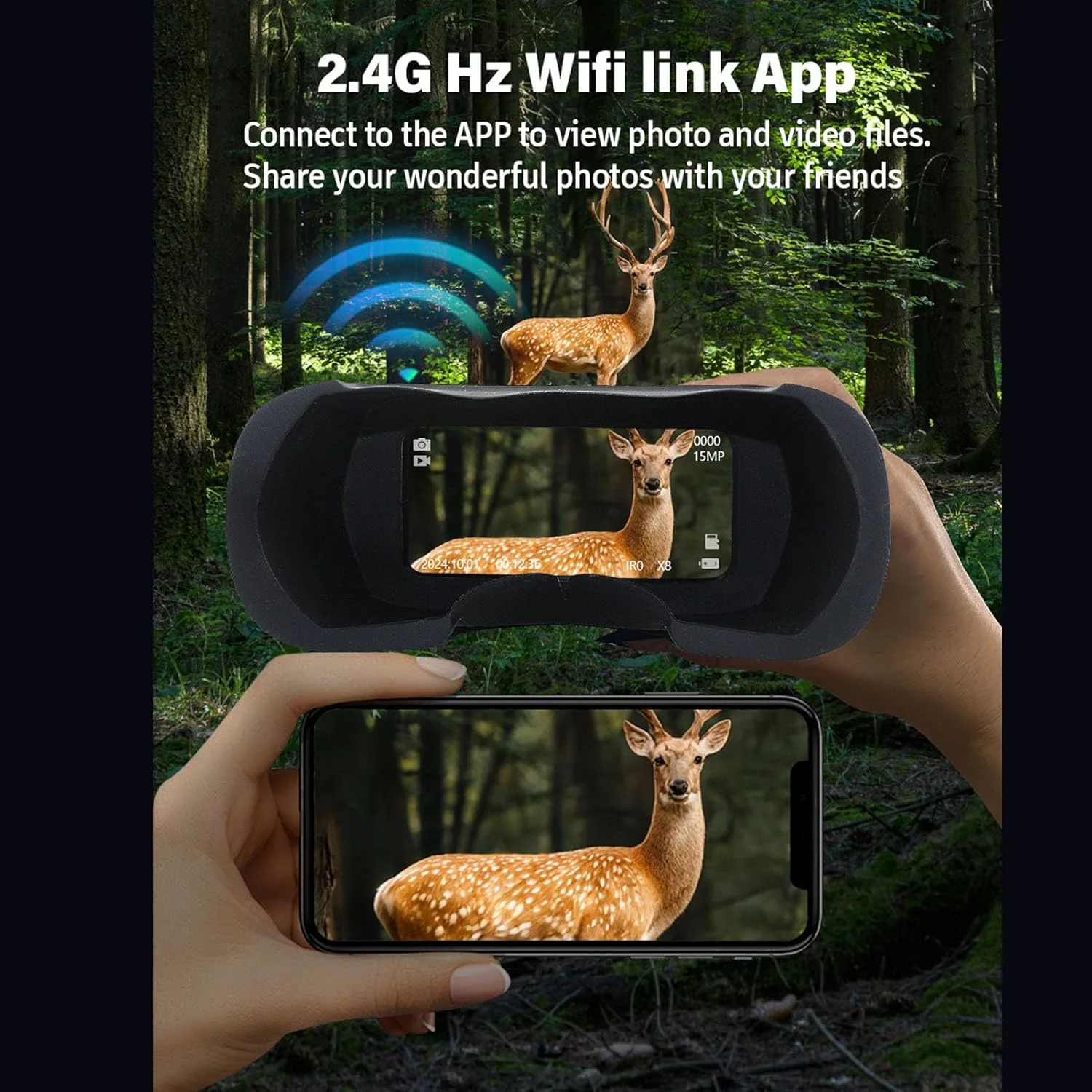 دوربین دوچشمی دیجیتال 2.5K UHD، زوم دیجیتال 8 برابر، دوربین دوچشمی با قابلیت پشتیبانی از WIFI و اپلیکیشن موبایل برای فضای باز دوربین دوچشمی دیجیتال 2.5K UHD، زوم دیجیتال 8 برابر، دوربین دوچشمی با قابلیت پشتیبانی از WIFI و اپلیکیشن موبایل برای فضای باز