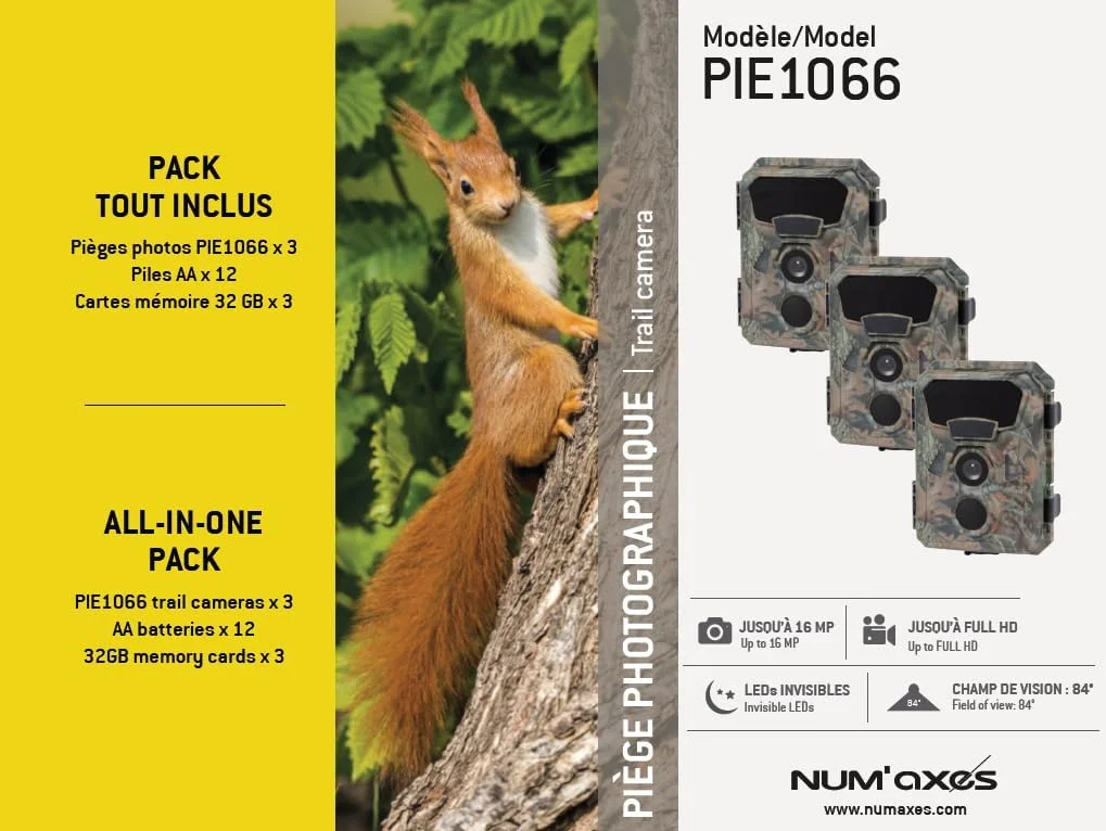 بسته 3 عددی دوربین تله ای NUM'AXES PIE1066 + باتری (4 عدد) + کارت حافظه SD 32 گیگابایتی بسته 3 عددی دوربین تله ای NUM'AXES PIE1066 + باتری (4 عدد) + کارت حافظه SD 32 گیگابایتی