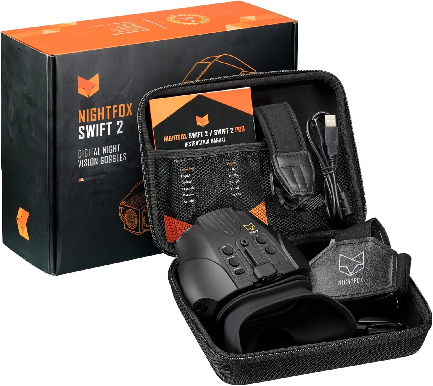 عینک دید در شب Nightfox Swift 2 Pro | نصب روی سر | بزرگنمایی 1 برابر | کیفیت 1080P HD | قابل شارژ با USB | دوربین دوچشمی دید در شب مادون قرمز دیجیتال | NVG