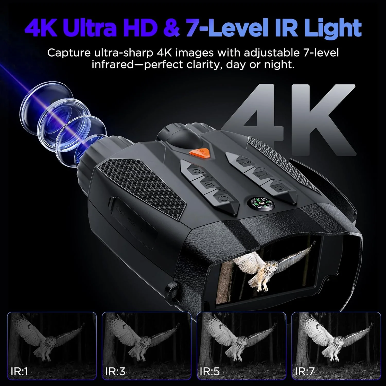 دوربین دید در شب 4K: دوربین دوچشمی تاکتیکی با دوربین - دوربین مادون قرمز برای شکارچی - هدیه الکترونیکی دیجیتال - هدایای شکار برای مردان/پدر/همسر - ابزارهای جالب فناوری برای کمپینگ/قایق سواری