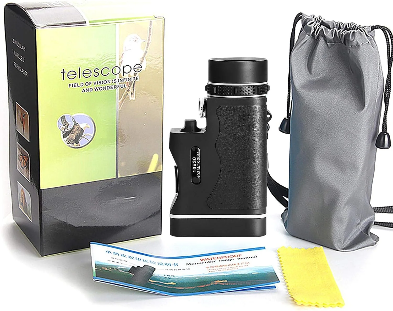 تلسکوپ دید در شب تک چشمی با چراغ LED، دوربین موبایل 10x30 برای تماشای حیات وحش در شب (رنگ: مشکی)