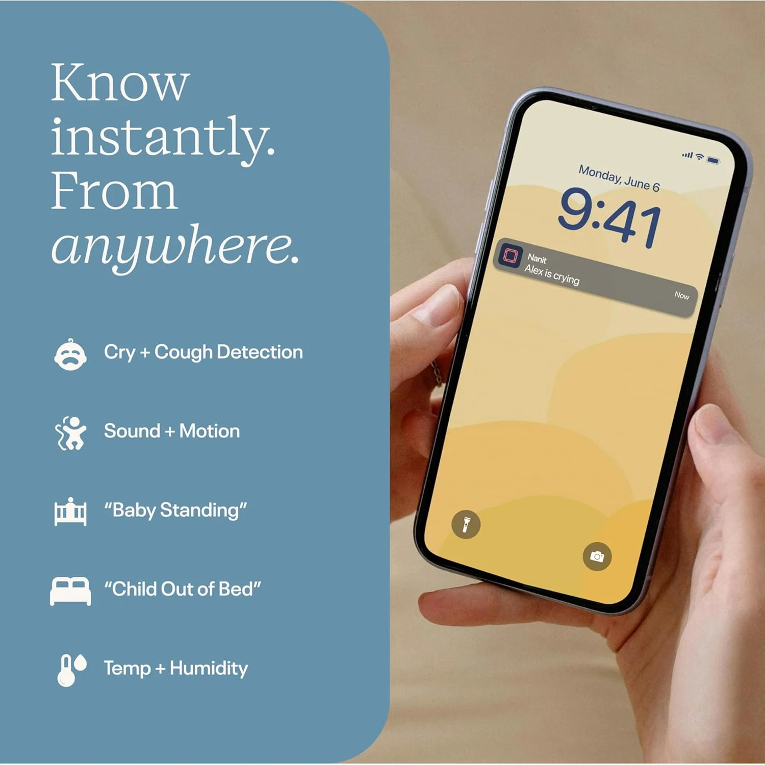 مانیتور هوشمند کودک Nanit Essentials با پایه دیواری - دوربین وای فای 1080p HD، نظارت بر تنفس بدون سنسور، ردیابی خواب، صدای دو طرفه، دید در شب، اعلان‌های صدا و حرکت، سفید