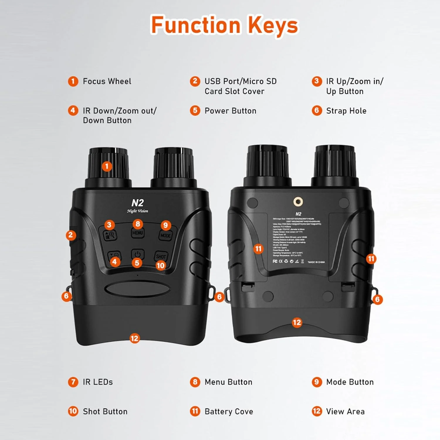 دوربین شکاری دید در شب، زوم اپتیکال 4 برابر، زوم دیجیتال 5 برابر، ویدیوی 1080P، کارت 32 گیگابایتی، محدوده دید 250-300 متری، IP66 برای مشاهده حیات وحش، کمپینگ