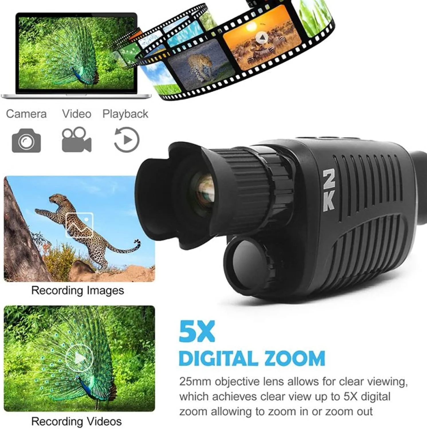 دوربین تک چشمی دید در شب با قابلیت استفاده کامل، رنگ واضح، کیفیت 1080p، دوربین تک چشمی مادون قرمز با برد دید طولانی