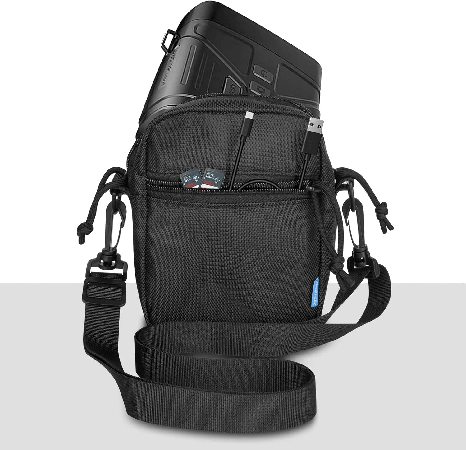 کیف محافظ Xxerciz سازگار با دوربین های دید در شب Fvtga، کیف مسافرتی نایلونی برای دوربین های دوچشمی دید در شب، بند شانه ای نرم، جیب کناری برای کارت SD، کابل داده، دفترچه راهنما (فقط کیف)