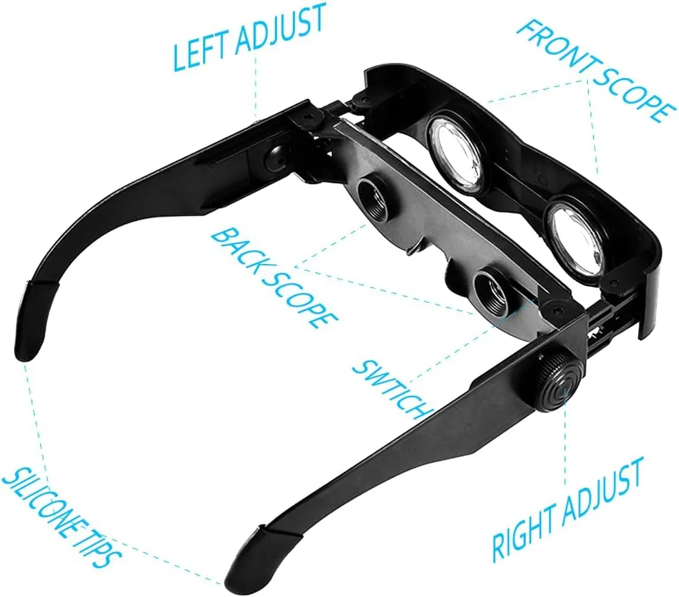 ابزار دوربین شکاری ماهیگیری - مناسب سایز سر 21.5-22.5 اینچ، عینک دوربین 3-6 برابر برای ورزش های آبی، دوربین و عینک قابل حمل متوسط-کوچک با لنز 2 رنگ، عرض 5.5 اینچ