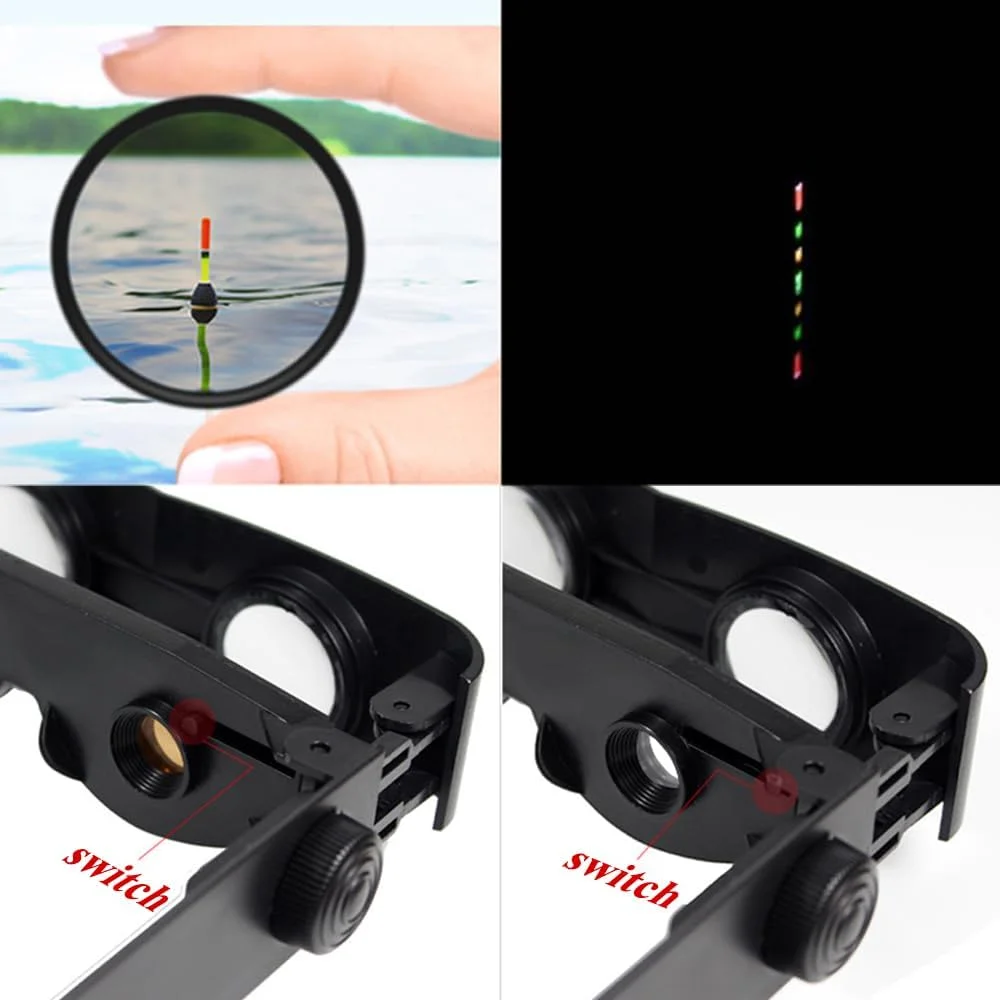 ابزار دوربین شکاری ماهیگیری - مناسب سایز سر 21.5-22.5 اینچ، عینک دوربین 3-6 برابر برای ورزش های آبی، دوربین و عینک قابل حمل متوسط-کوچک با لنز 2 رنگ، عرض 5.5 اینچ