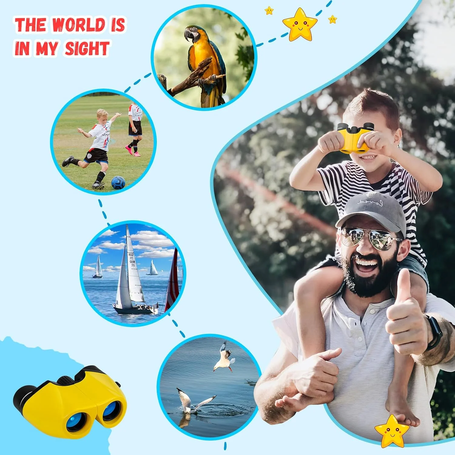 دوربین دوچشمی 8x21 با بزرگنمایی بالا برای کودکان 3، 5، 8 و 12 ساله - هدیه ای برای پسران و دختران، دوربین دوچشمی کوچک و جمع و جور برای کودکان برای تماشای پرندگان، پیاده روی، شکار، تجهیزات کمپینگ در فضای باز کودکان