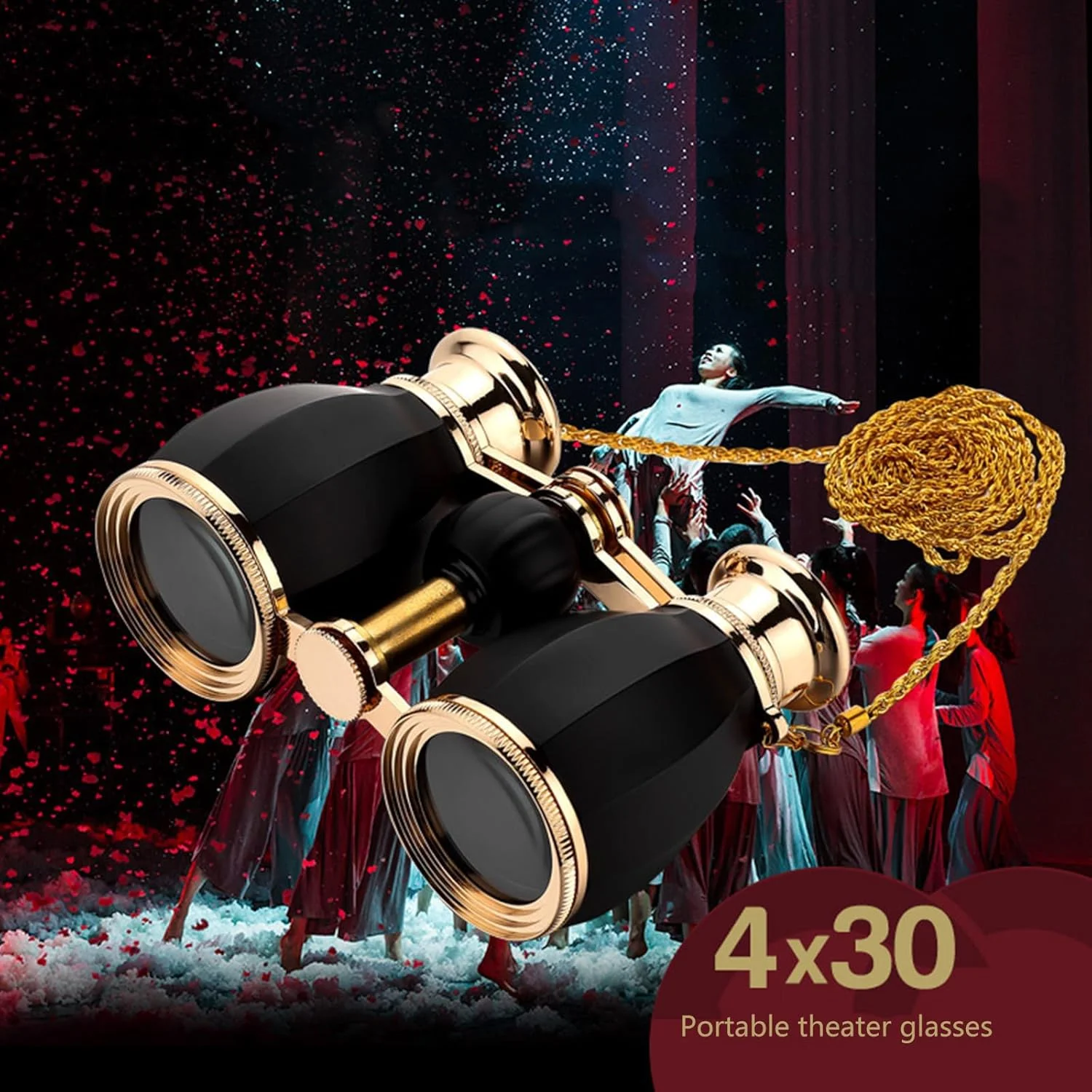 دوربین چشمی، عینک قابل حمل 4X30 با زنجیر برای دوستداران تئاتر و موسیقی و اجراهای زنده