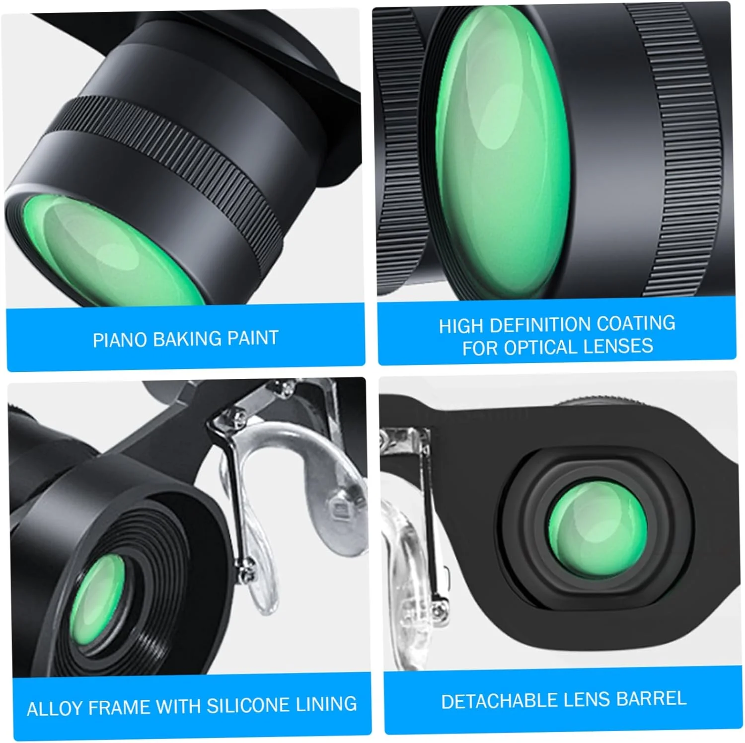 دوربین دوچشمی عینک دار، 10x HD با فوکوس قابل تنظیم به همراه گیره پلاریزه قرمز، دوربین دوچشمی تئاتر پوشیدنی بدون دست برای ماهیگیری، تماشای مناظر، تماشای پرندگان، کنسرت ها