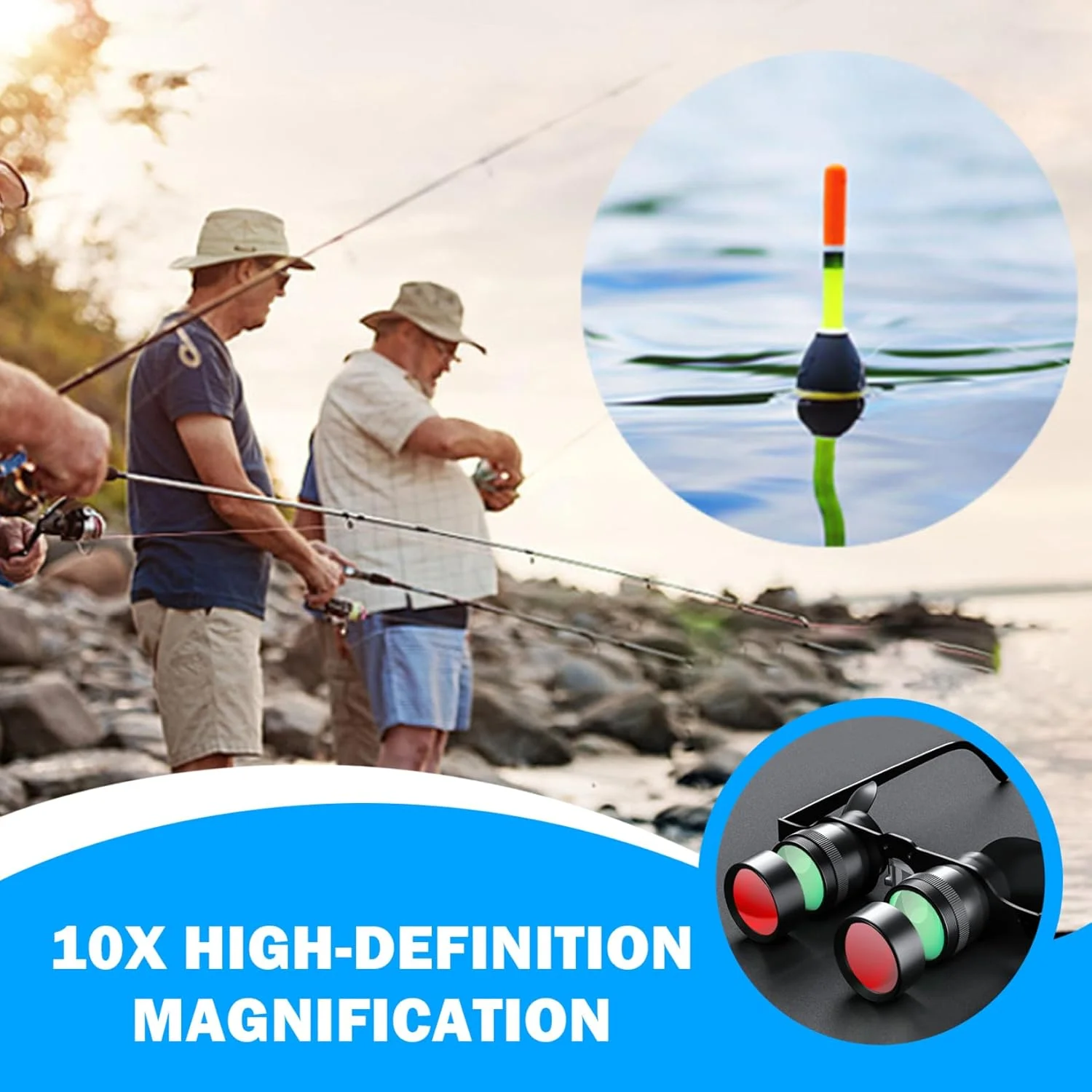 دوربین دوچشمی عینک دار، 10x HD با فوکوس قابل تنظیم به همراه گیره پلاریزه قرمز، دوربین دوچشمی تئاتر پوشیدنی بدون دست برای ماهیگیری، تماشای مناظر، تماشای پرندگان، کنسرت ها