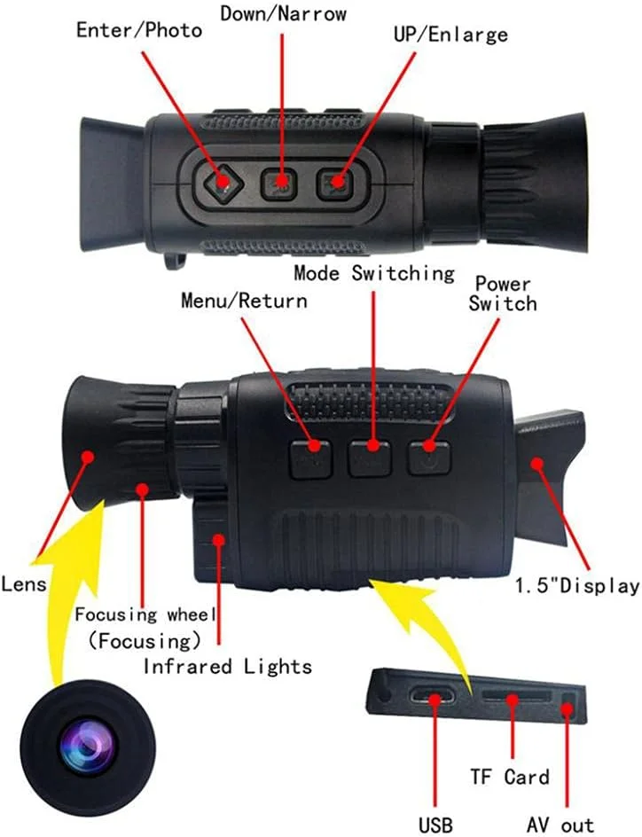 تک چشمی دید در شب دیجیتال مادون قرمز با نمایشگر 1.5 اینچی TFT LCD، بزرگنمایی 3 برابری، دوربین دید در شب دیجیتال مادون قرمز (IR) برای حیات وحش با قابلیت ضبط عکس و فیلم
