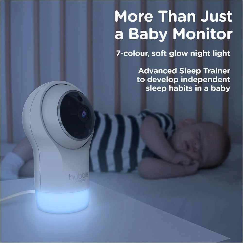 مانیتور هوشمند کودک هابل کانکتد Nursery Pal Glow+ با واحد والدین 5 اینچی و مشاهده از طریق وای فای با اپلیکیشن رایگان - چراغ خواب 7 رنگ، آموزش خواب، چرخش، زوم و تیلت از راه دور، ارتباط دو طرفه، دید در شب مادون قرمز