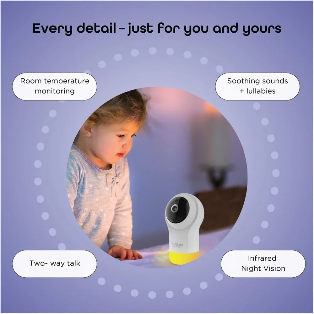 مانیتور هوشمند کودک هابل کانکتد Nursery Pal Glow+ با واحد والدین 5 اینچی و مشاهده از طریق وای فای با اپلیکیشن رایگان - چراغ خواب 7 رنگ، آموزش خواب، چرخش، زوم و تیلت از راه دور، ارتباط دو طرفه، دید در شب مادون قرمز