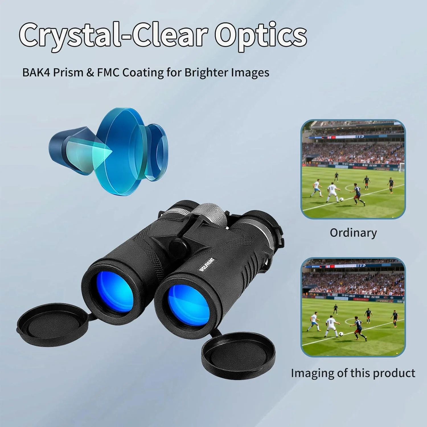 دوربین دوچشمی پرقدرت WOLFHUNT 12x42 / 10x42، منشور BAK-4، لنز FMC، ضدآب IPX7 و پر شده با نیتروژن، مناسب برای تماشای پرندگان، مسافرت (مشکی، 12، x، میلی متر، 42)