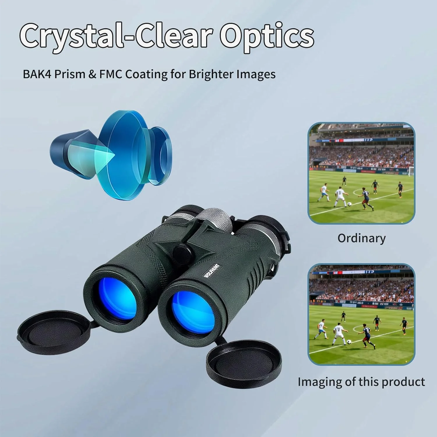 دوربین شکاری قوی وُلف‌هانت با لنزهای BAK-4 Prism FMC، ضدآب IPX7 و پر شده با نیتروژن مناسب تماشای پرندگان، سفر و فعالیت‌های خارج از منزل (سبز زیتونی، 12x42)