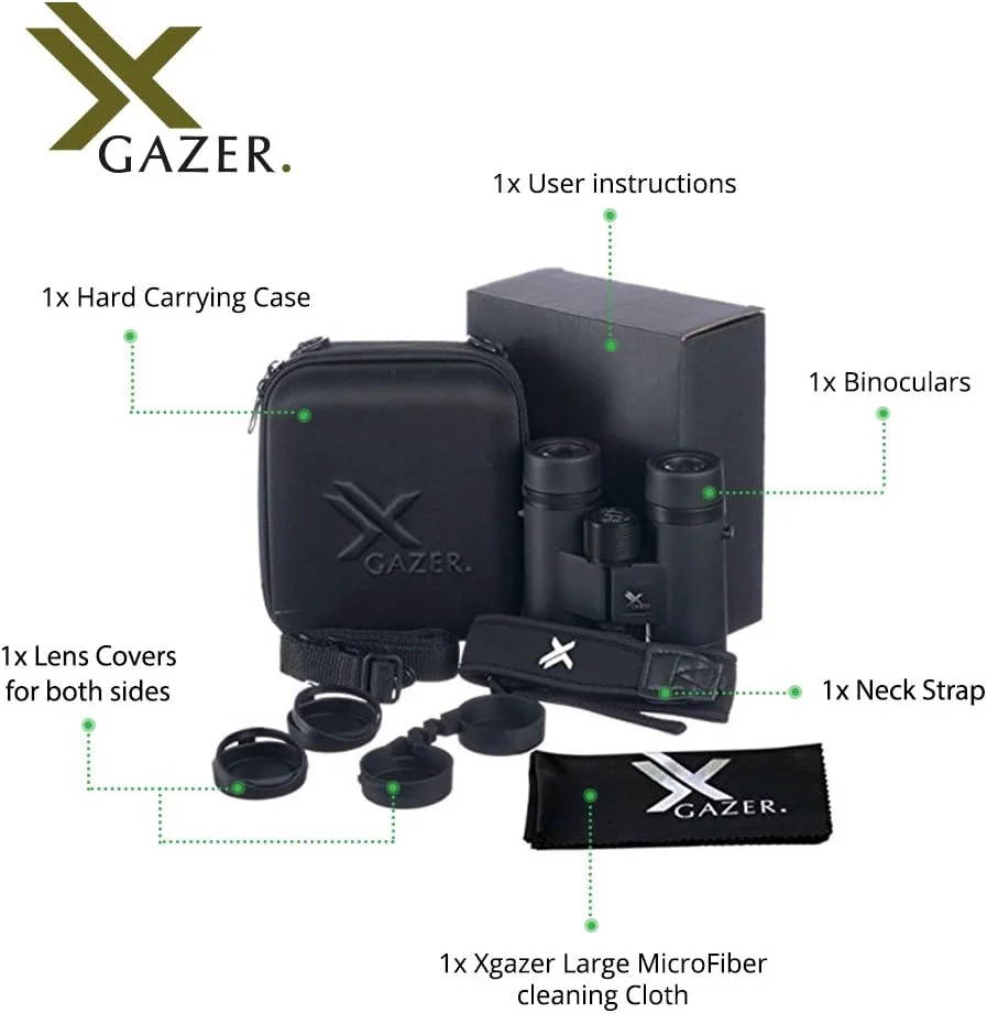 دوربین دوچشمی Xgazer Optics 8x32 Ultra HD Certvision، لنزهای ضد انعکاس ضد آب، ضد مه، ضد باران | شکار، سافاری، تماشای پرندگان، رویدادهای ورزشی | شامل بند، کیف سخت، پوشش ها
