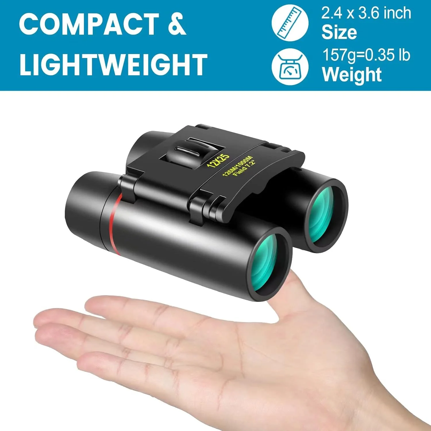 دوربین شکاری جیبی کوچک 12X25، جمع و جور، سبک و تاشو مناسب بزرگسالان و کودکان برای تماشای پرندگان، مسافرت، کنسرت اپرا، پیاده‌روی، سفر دریایی، مسابقه فوتبال - سبز