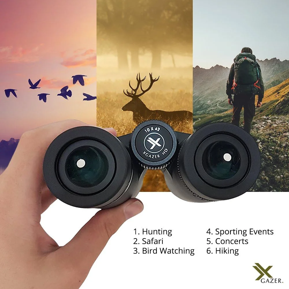 دوربین دوچشمی Xgazer Optics 10x42 Ultra HD Certvision، لنزهای ضد انعکاس ضد آب، ضد مه، ضد باران | شکار، سافاری، تماشای پرندگان، رویدادهای ورزشی | شامل بند، کیف سخت، پوشش ها