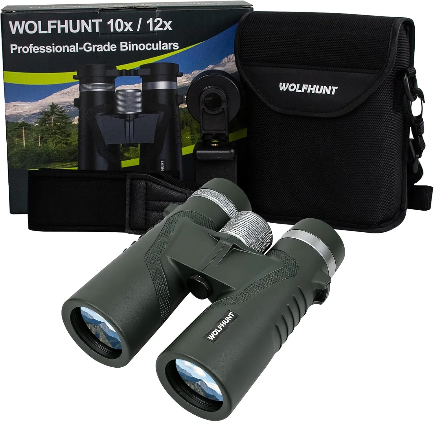 دوربین دوچشمی قدرتمند WOLFHUNT 10x42 / 12x42، منشور BAK-4 با پوشش FMC، ضد آب، پر شده با نیتروژن، HD برای تماشای پرندگان، مسافرت و ورزش