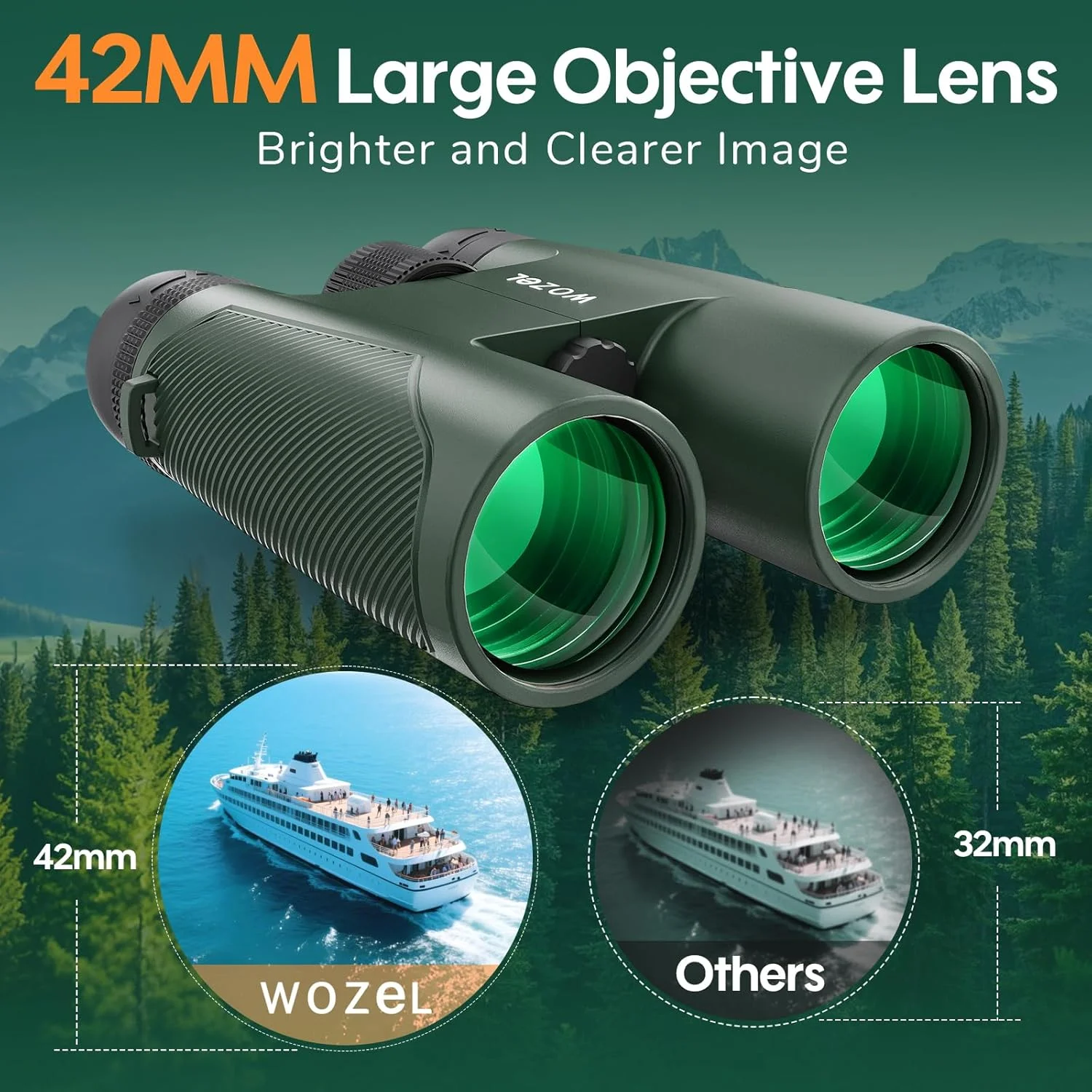 دوربین دوچشمی 16x42 بزرگسالان، دید واضح HD در نور کم با نمای روشن بزرگ - دوربین دوچشمی قدرتمند برای تماشای پرندگان، شکار، مسافرت، پیاده روی، کنسرت - سبز