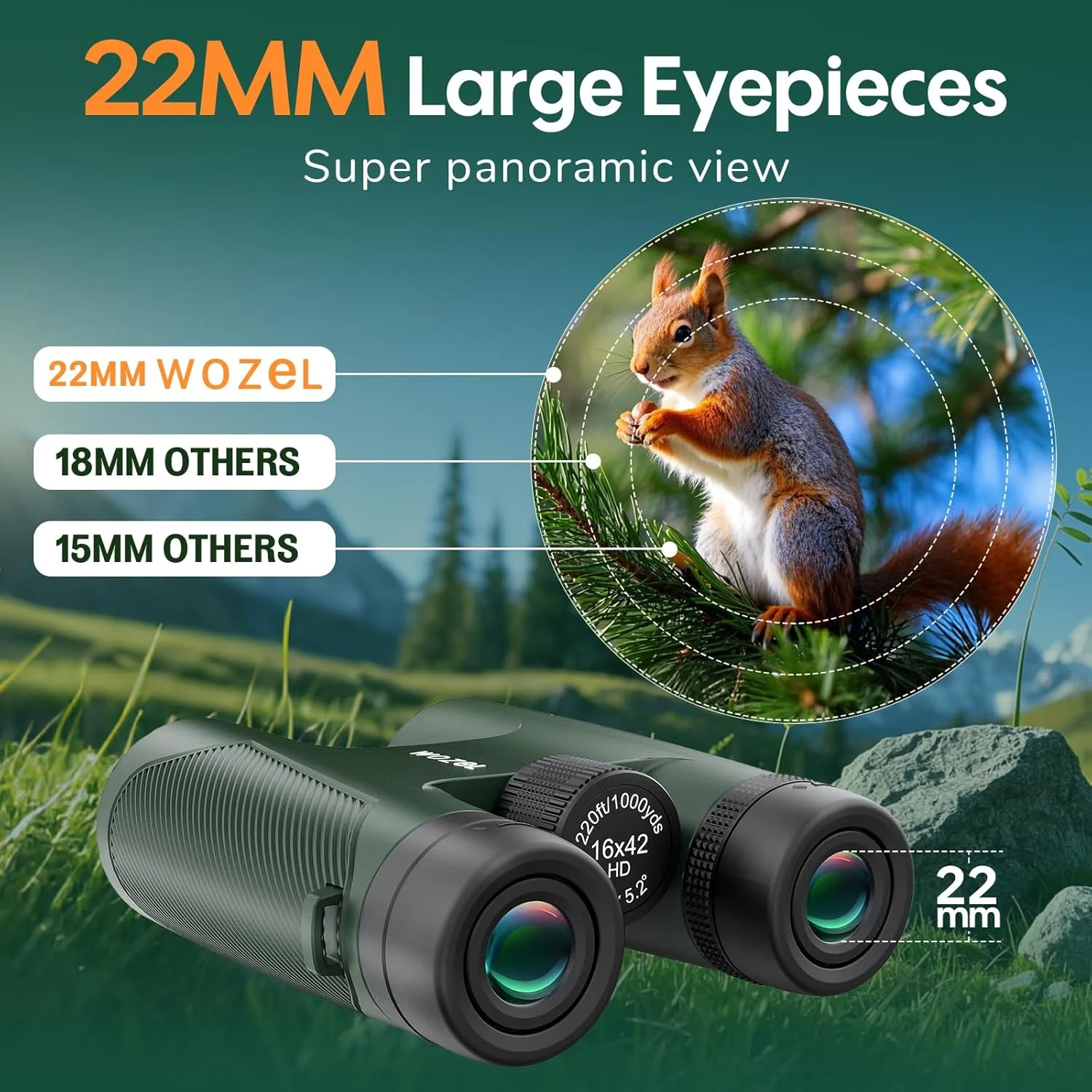 دوربین دوچشمی 16x42 بزرگسالان، دید واضح HD در نور کم با نمای روشن بزرگ - دوربین دوچشمی قدرتمند برای تماشای پرندگان، شکار، مسافرت، پیاده روی، کنسرت - سبز