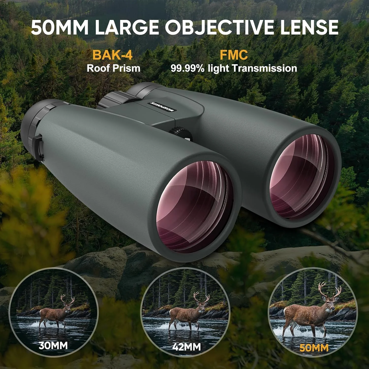 دوربین دوچشمی 15x50 WOSPORTS برای بزرگسالان با قدرت بالا - دوربین دوچشمی با عدسی چشمی بزرگ 21.5 میلی‌متری برای تماشای پرندگان، کشتی کروز، شکار، مسافرت