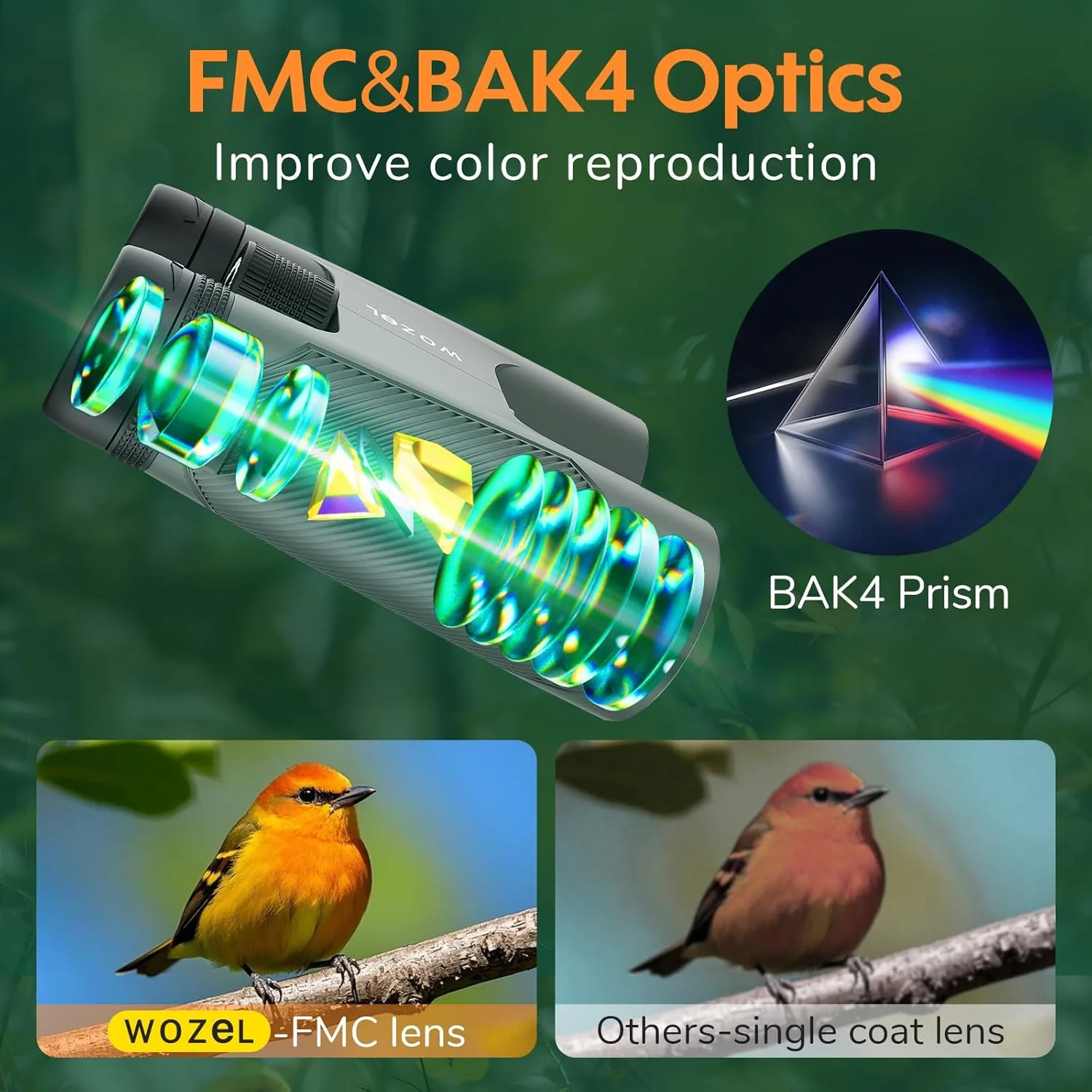 دوربین دوچشمی 16x42 بزرگسالان، دید واضح HD در نور کم با نمای روشن بزرگ - دوربین دوچشمی قدرتمند برای تماشای پرندگان، شکار، مسافرت، پیاده روی، کنسرت - سبز