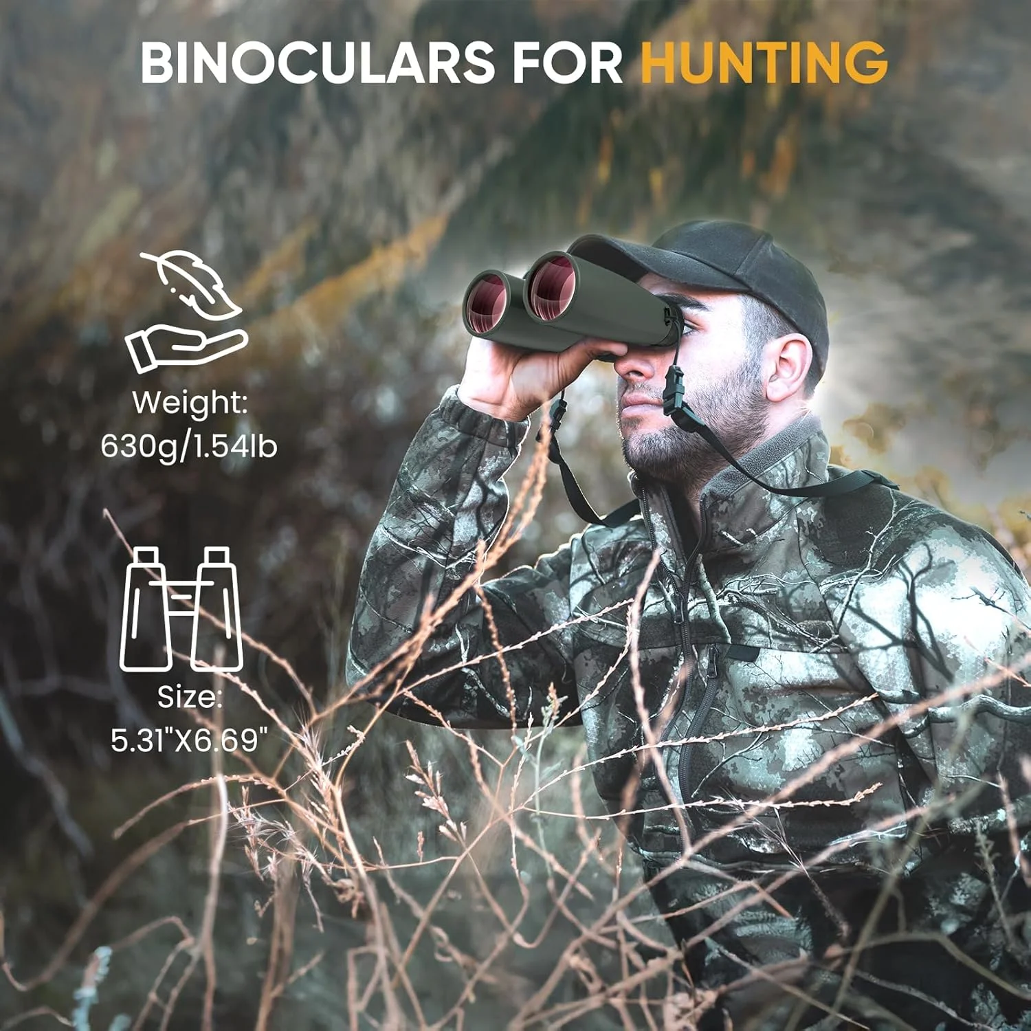 دوربین دوچشمی 15x50 WOSPORTS برای بزرگسالان با قدرت بالا - دوربین دوچشمی با عدسی چشمی بزرگ 21.5 میلی‌متری برای تماشای پرندگان، کشتی کروز، شکار، مسافرت