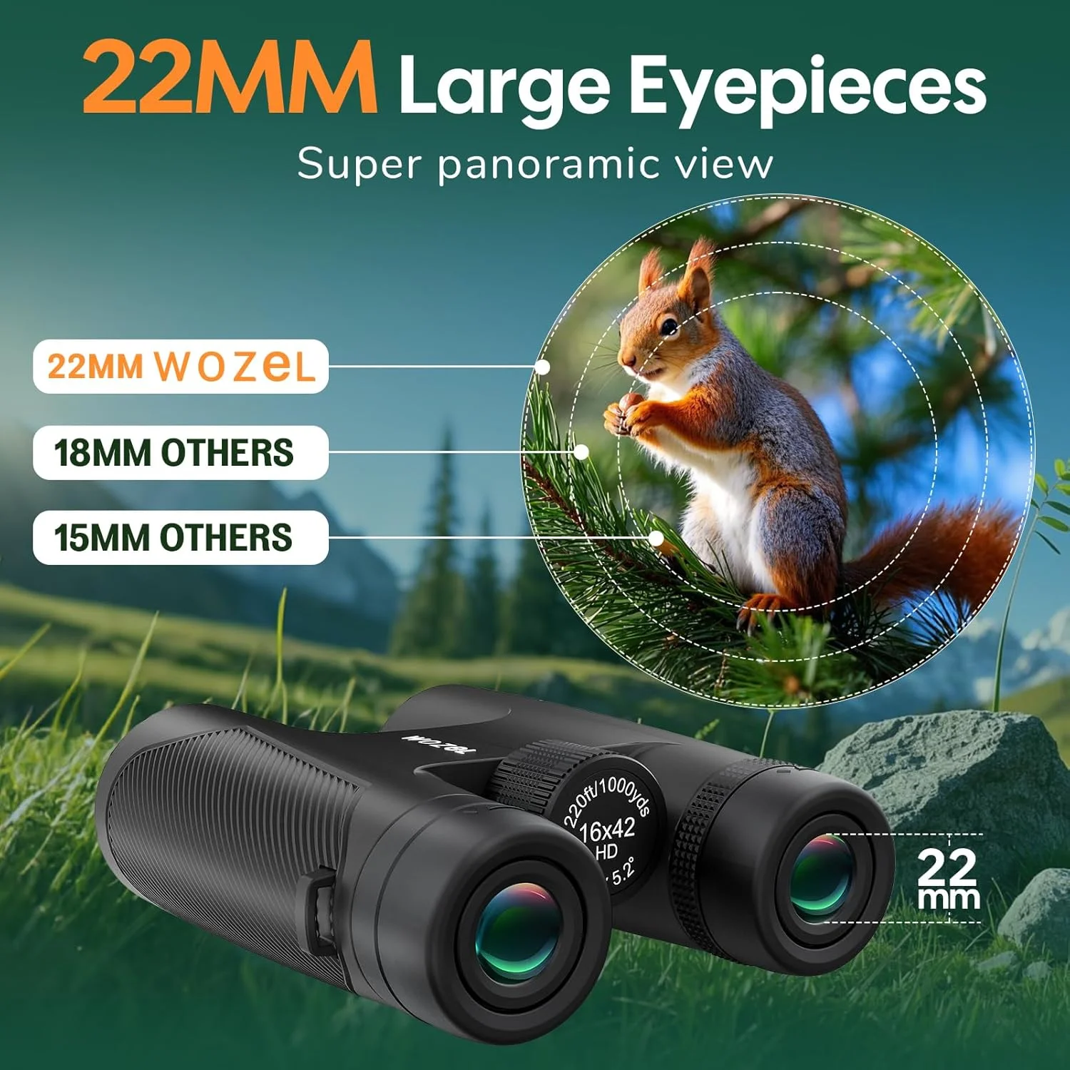 دوربین دوچشمی 16x42 بزرگسالان با قدرت بالا - دید واضح HD در نور کم با نمای روشن بزرگ - دوربین دوچشمی قدرتمند برای تماشای پرندگان، شکار، مسافرت، پیاده روی، کنسرت - مشکی