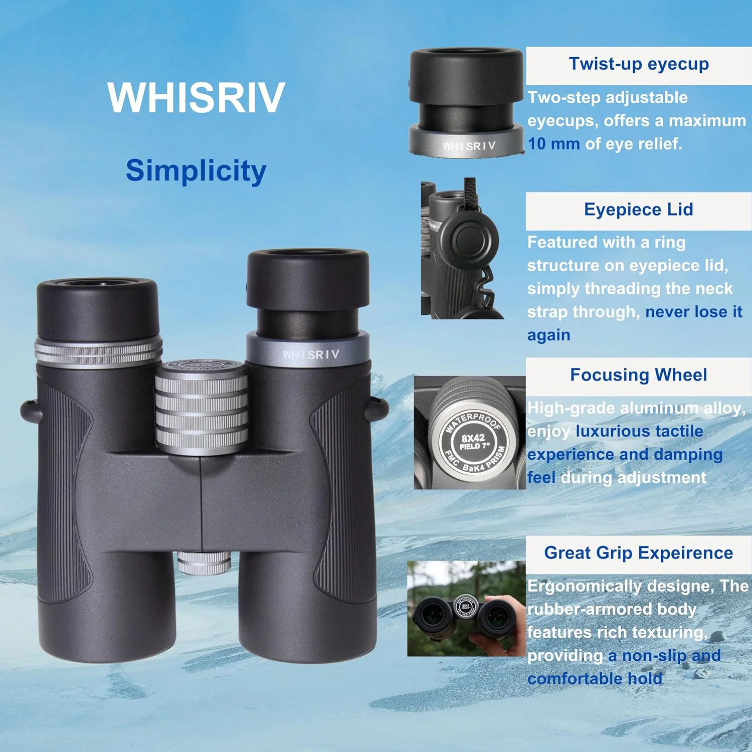 دوربین شکاری 8x42، ایده آل برای تماشای پرندگان، مسافرت، Bak4، لنزهای ED، FMC، میدان دید 7 درجه، فاصله چشمی 18 میلی متر، قطر مردمک خروجی 5.8 میلی متر، ضد آب با نیتروژن، ضد مه، ضد ضربه