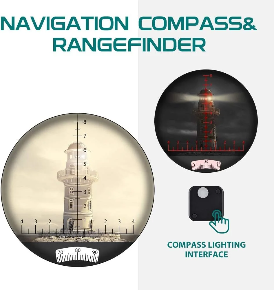 دوربین دوچشمی دریایی ضد آب 7x50، دوربین دوچشمی Hooway با مسافت یاب داخلی و قطب نما برای ناوبری، قایق سواری (مشکی)