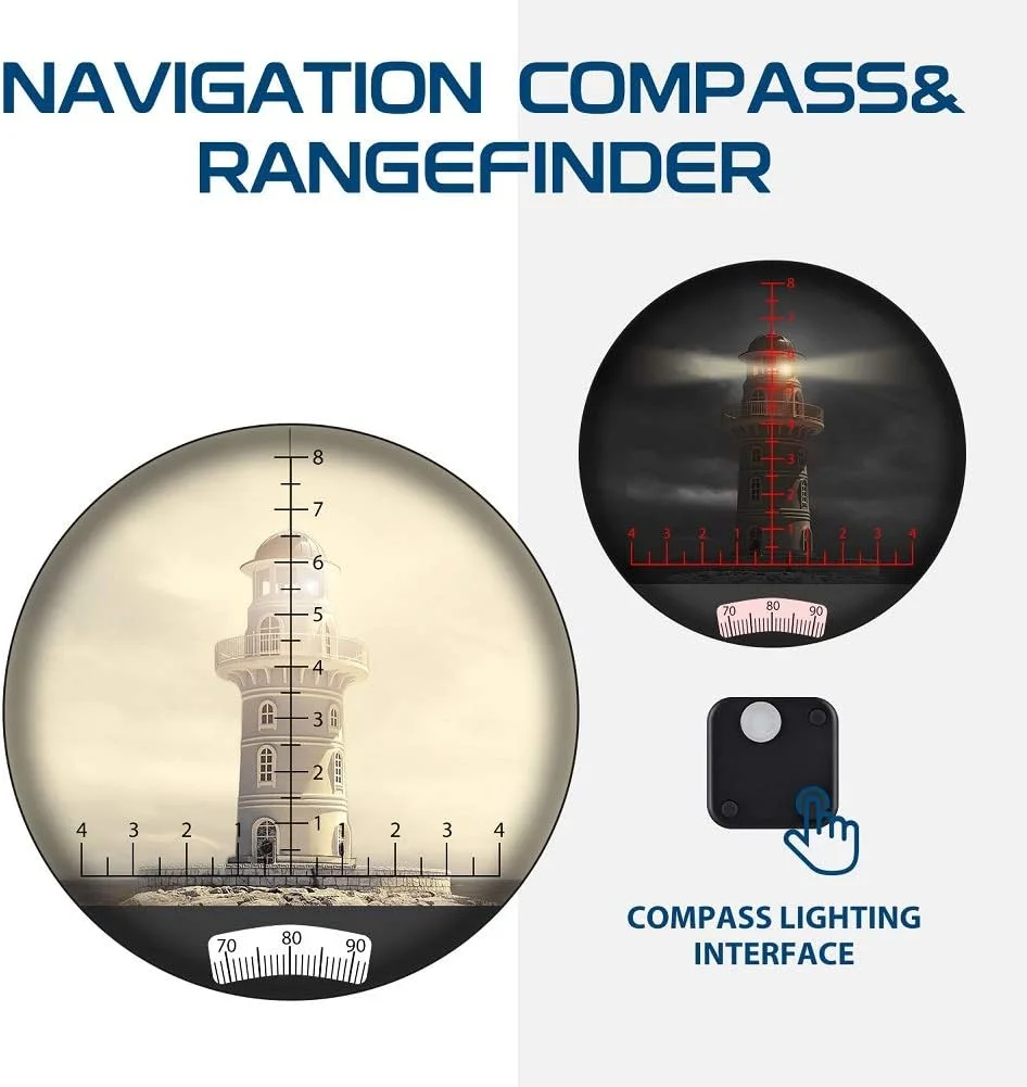 دوربین شکاری دریایی ضد آب و ضد مه، دوربین شکاری 7x50 Hooway با مسافت یاب داخلی و قطب نما برای ناوبری، قایق سواری، تماشای پرندگان (آبی)
