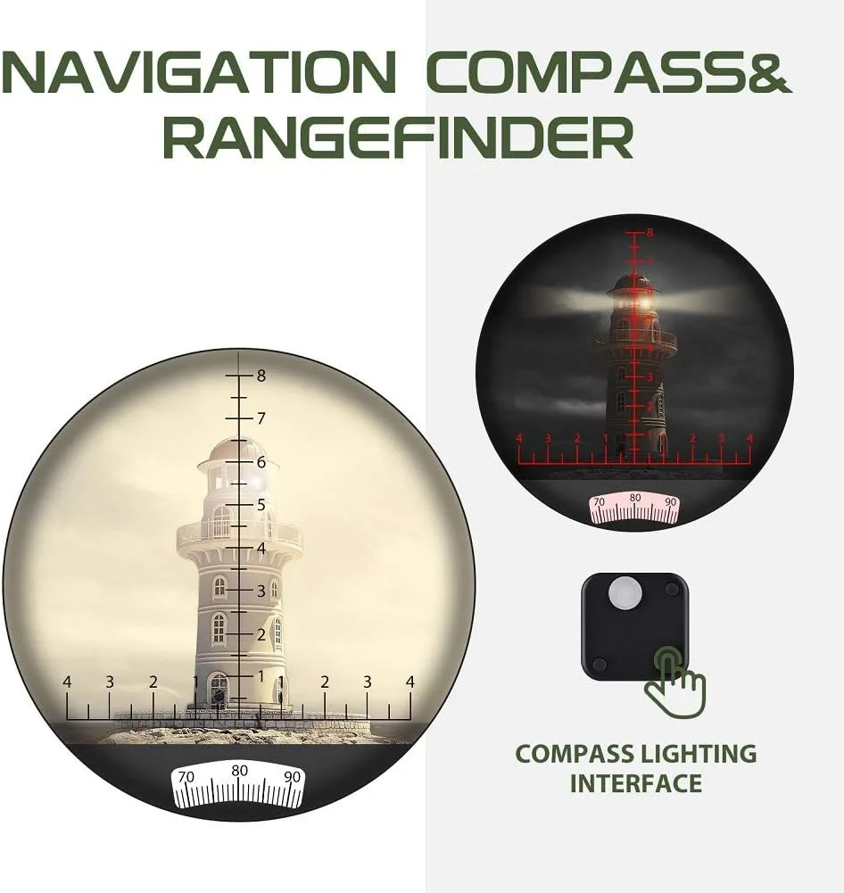 دوربین دوچشمی دریایی شناور ضدآب Hooway 7x50 با مسافت یاب داخلی و قطب نما برای ناوبری، قایق سواری، تماشای پرندگان و موارد دیگر (سبز ارتشی)