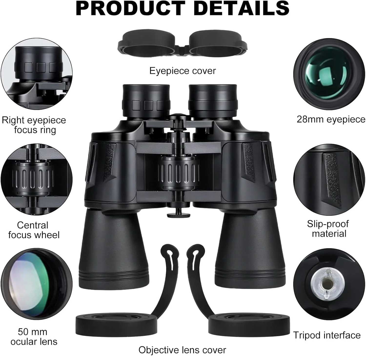 دوربین شکاری 20x50 برای بزرگسالان، HD با قدرت بالا، ضد لغزش، ضد آب، دید در نور کم برای تماشای پرندگان، شکار، مسافرت، گشت و گذار