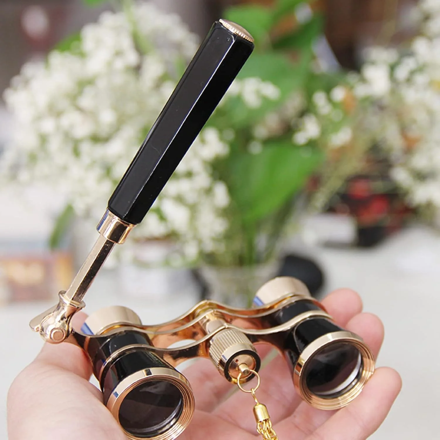 دوربین شکاری 3X25 با دسته و زنجیر، عینک تئاتری Lorgnette برای بزرگسالان، کودکان، زنان و مردان، دوربین شکاری تئاتر کنسرت