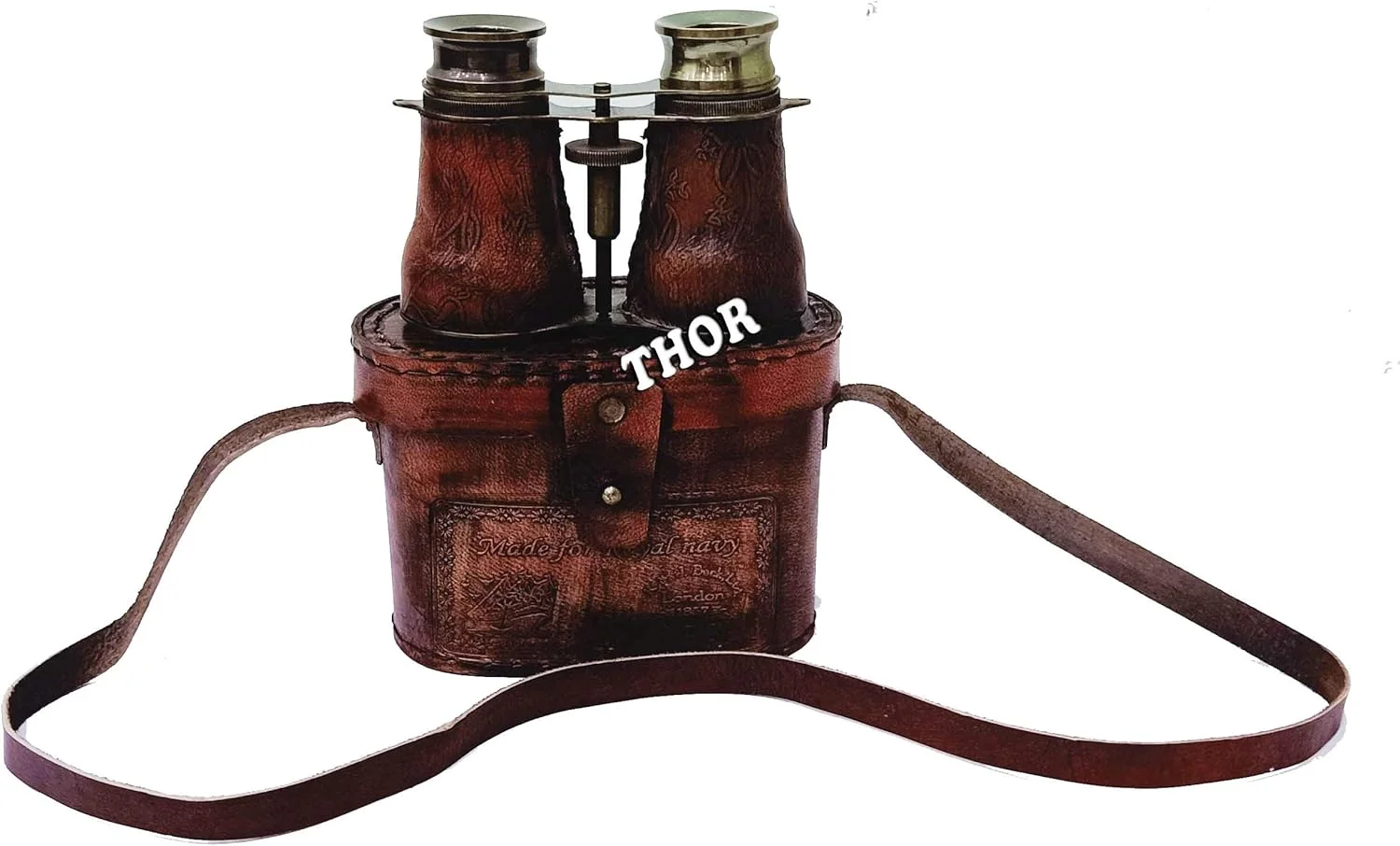 دوربین شکاری برنجی سلطنتی عتیقه دریایی با جعبه چرمی قهوه ای 6 اینچی، دکوری منزل به سبک روستیک