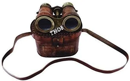 دوربین شکاری برنجی سلطنتی عتیقه دریایی با جعبه چرمی قهوه ای 6 اینچی، دکوری منزل به سبک روستیک