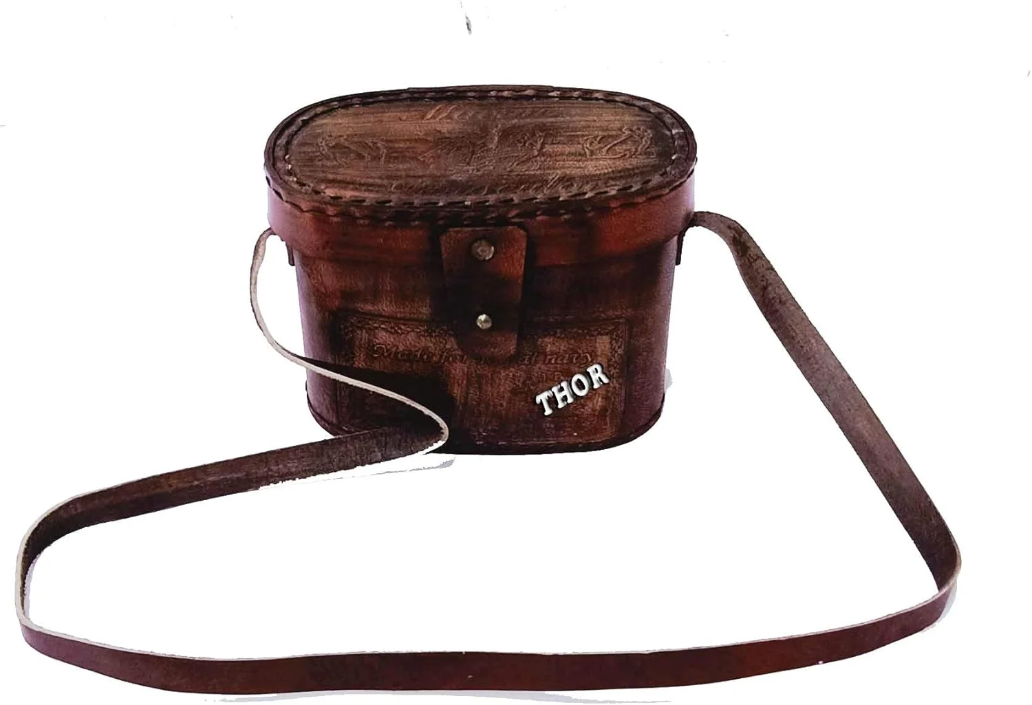 دوربین شکاری برنجی سلطنتی عتیقه دریایی با جعبه چرمی قهوه ای 6 اینچی، دکوری منزل به سبک روستیک