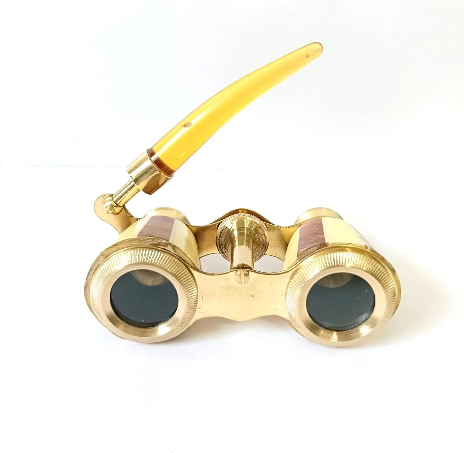 دوربین تئاتر سبک قدیمی، دوربین دوچشمی برنجی طلایی با دسته، طراحی کلاسیک تزئینی