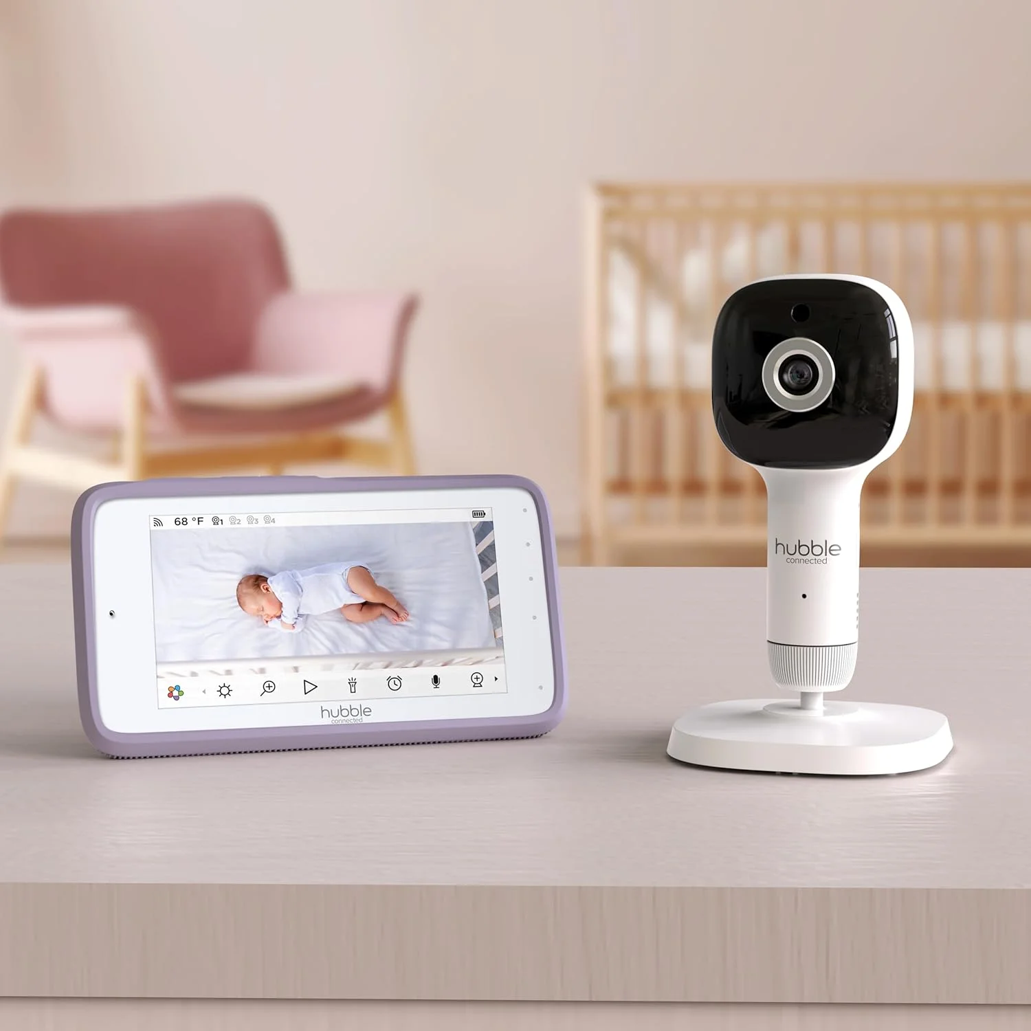 دوربین هوشمند نظارت کودک هابل متصل SkyVision با هوش مصنوعی، کیفیت HD، 1 دوربین، پایه، تشخیص غلت زدن و گریه هوشمند، گزارش خواب با هوش مصنوعی، ارتباط دو طرفه، دید در شب، چراغ خواب و صداها، برنامه کاربردی کودک محور