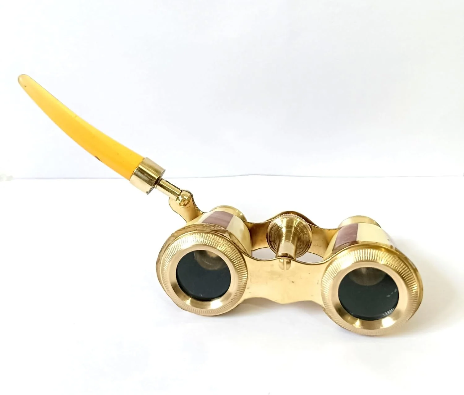 دوربین تئاتر سبک قدیمی، دوربین دوچشمی برنجی طلایی با دسته، طراحی کلاسیک تزئینی