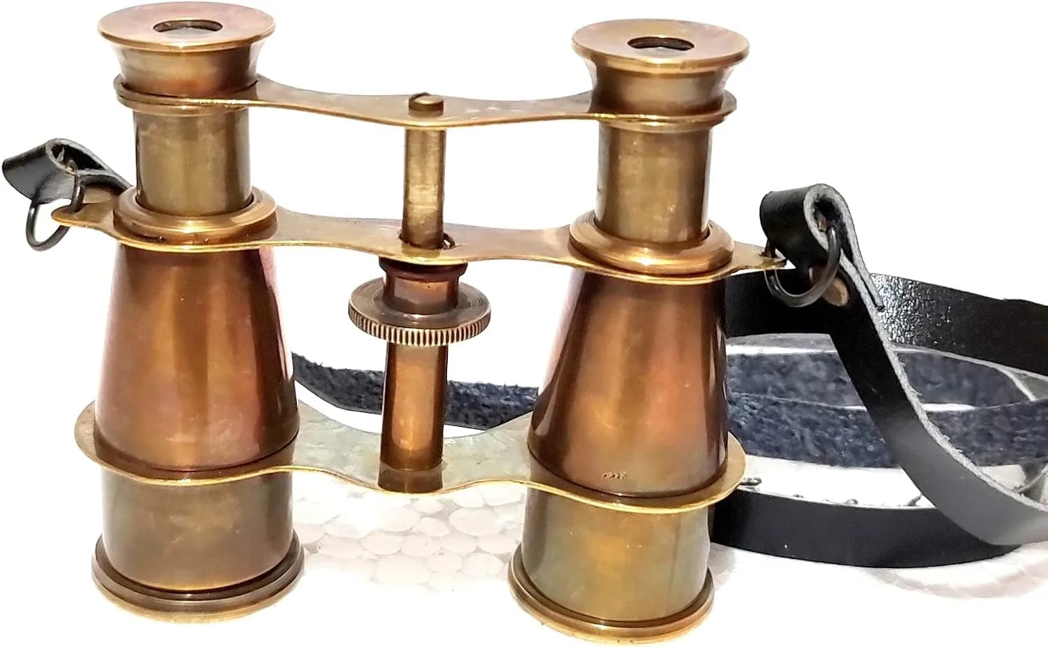 دوربین دوچشمی برنجی قدیمی، طراحی دریایی 4 اینچی، قهوه ای عتیقه و طلایی