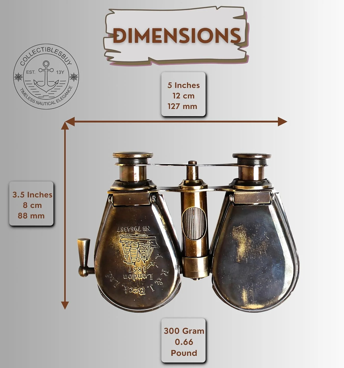 دوربین دوچشمی برنجی قدیمی R and J Beck مدل 1857 – دوربین جاسوسی عتیقه با جعبه چرمی برای کلکسیون دریایی، نمایش مسافرتی، دکوراسیون منزل و هدیه برای دوستداران تاریخ