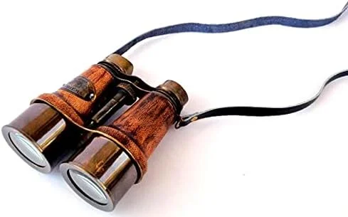 دوربین شکاری عتیقه قهوه ای و برنجی قرمز، اندازه 5x4.5، با روکش چرمی عتیقه، هدیه ای کلاسیک، دوربین چرمی