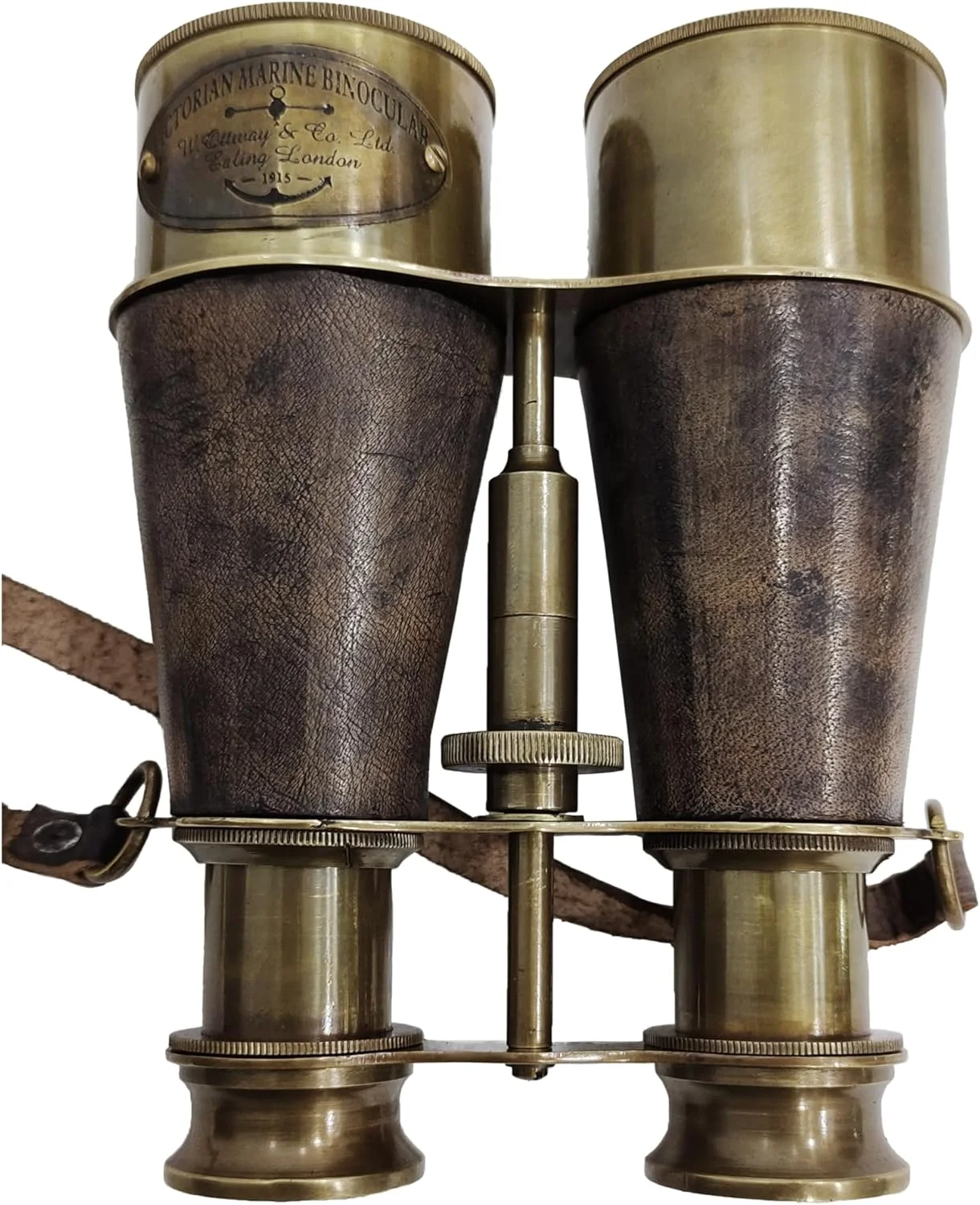 دوربین شکاری سبک عتیقه قدیمی برنجی با روکش چرمی و بند گردنی، مناسب دریانوردی و دکوراسیون منزل و دفتر - مدل 1915 (خاکستری)