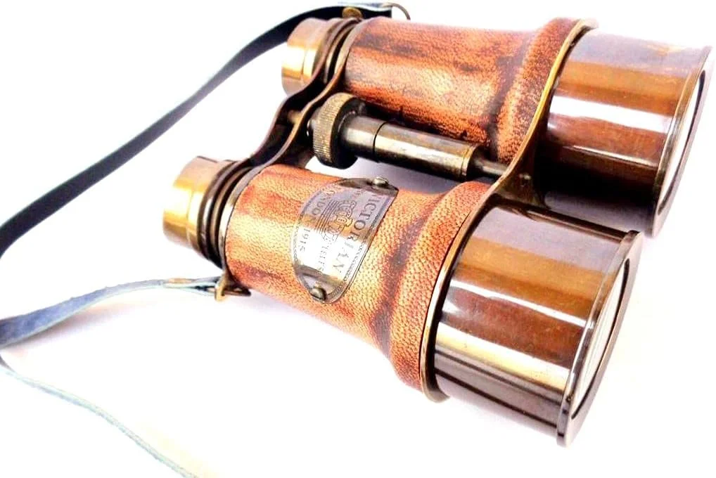 دوربین شکاری عتیقه قهوه ای و برنجی قرمز، اندازه 5x4.5، با روکش چرمی عتیقه، هدیه ای کلاسیک، دوربین چرمی