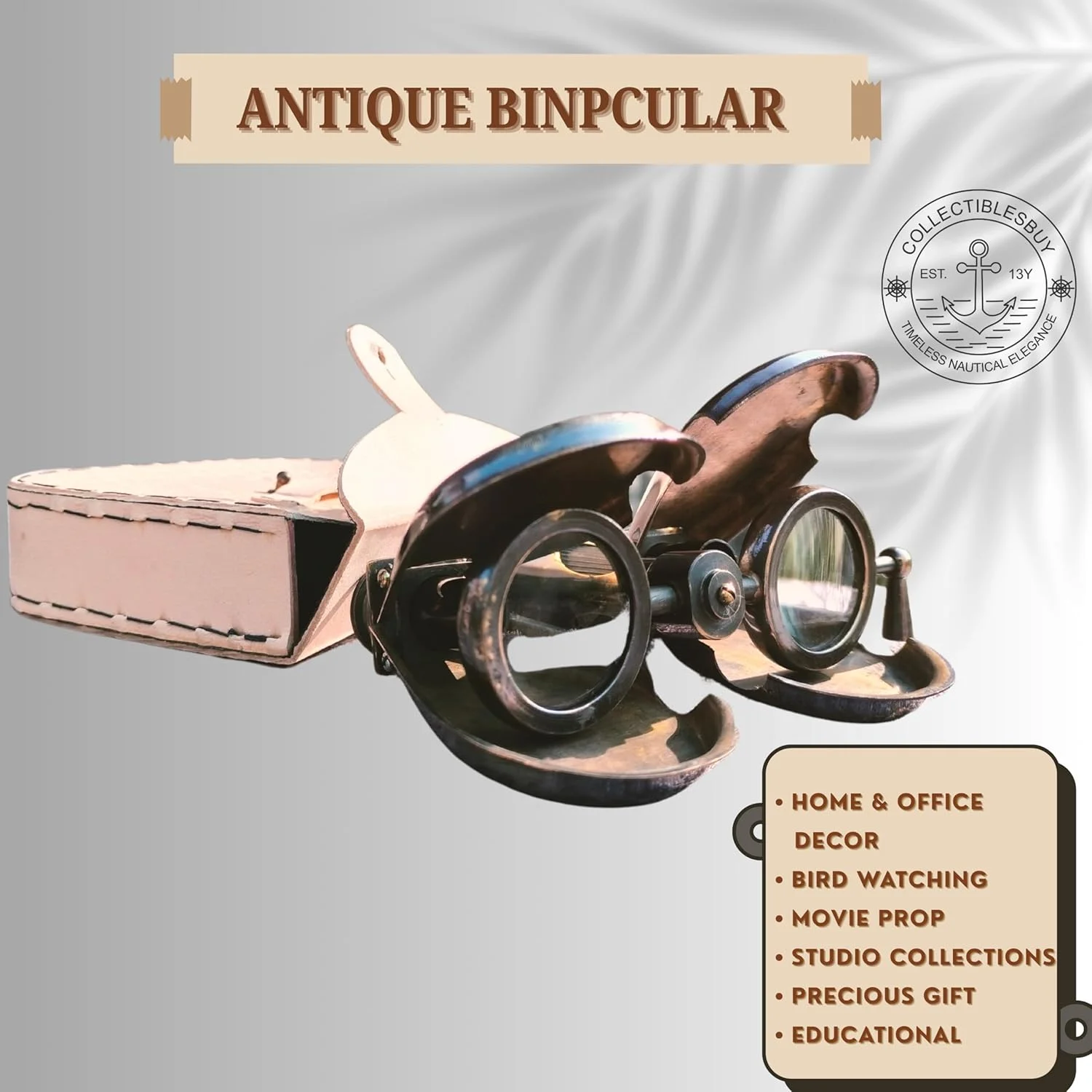 دوربین دوچشمی برنجی قدیمی R and J Beck مدل 1857 – دوربین جاسوسی عتیقه با جعبه چرمی برای کلکسیون دریایی، نمایش مسافرتی، دکوراسیون منزل و هدیه برای دوستداران تاریخ