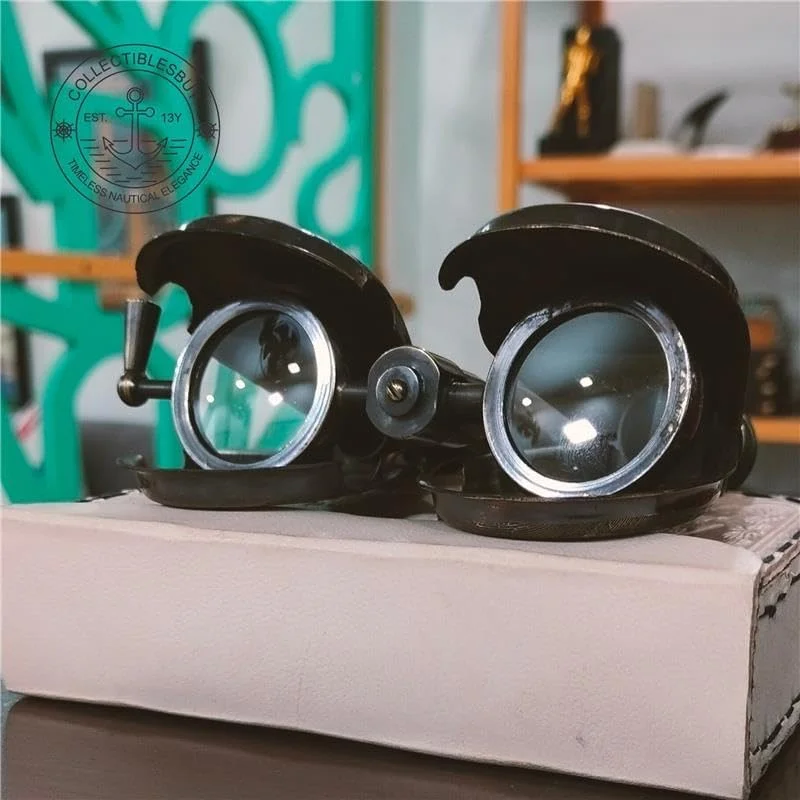 دوربین دوچشمی برنجی قدیمی R and J Beck مدل 1857 – دوربین جاسوسی عتیقه با جعبه چرمی برای کلکسیون دریایی، نمایش مسافرتی، دکوراسیون منزل و هدیه برای دوستداران تاریخ